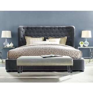 Finley Grey Velvet Tufted Bed Frame