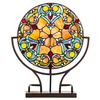 slide 1 of 1, Gracewood Hollow Greki 21.75-inch Tiffany-Style Stained Glass Webbed Hearts Panel Lamp