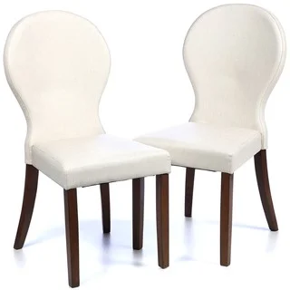 Mid Century Rounded Back Design Cream Leatherette Dining Chairs (Set of 2)