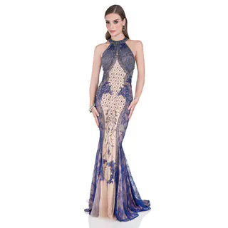 Terani Couture Women's Intricately Beaded Halter Evening Gown