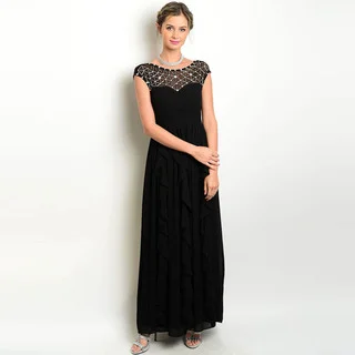 Shop the Trends Women's Cap Sleeve Gown with Sheer Yoke and Embellished Designs