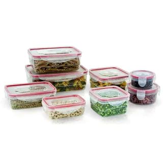 16 Piece Plastic Food Storage Containers Set with Air Tight Locking Lids