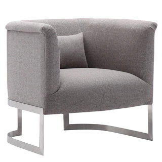 Armen Living Elite Accent Chair in Brushed Steel finish with Grey Fabric upholstery