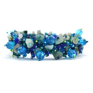 Handmade Stone and Bead Magnetic Caterpillar Bracelet - Aquamarine (Guatemala)