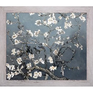 La Pastiche Original 'Branches of an Almond Tree in Blossom, Pearl Grey' Hand Painted Framed Canvas Art