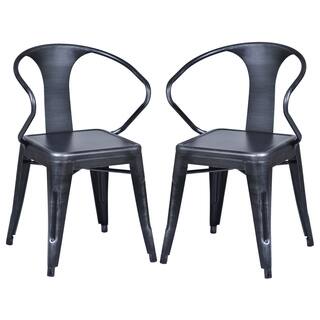 Armen Living Berkeley Arm Chair in Industrial Grey Steel finish and Seat (Set of 2)