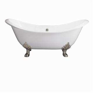 Cast Iron Double Slipper Tub with White Exterior and 7-Inch Deck Holes, 71-Inch