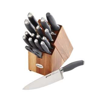Anolon SureGrip Cutlery 17-piece Grey Japanese Stainless Steel Wooden Knife Block Set
