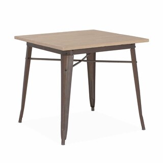 Amalfi Rustic Matte Plus Light Elm Wood Top Steel Dining Table 30 inches