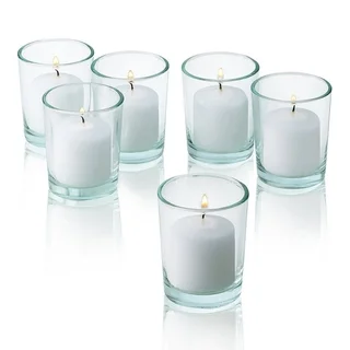White Unscented Votive Candles with Clear Glass Holders (Set of 48)