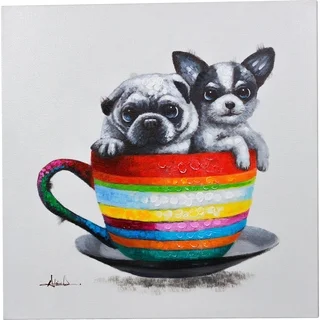 Buddies in a Teacup' Two Puppies in a Teacup Colorful Canvas Artwork