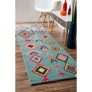 nuLOOM Contemporary Handmade Wool/ Viscose Moroccan Triangle Turquoise Runner Rug (2'6 x 10')