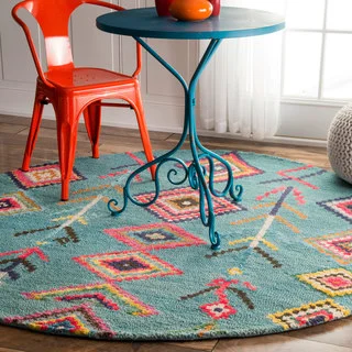 nuLOOM Contemporary Handmade Wool/Viscose Moroccan Triangle Turquoise Rug (6' Round)