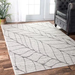 nuLOOM Contemporary Granite Abstract Leaves Grey Rug (7'6 x 9'6)
