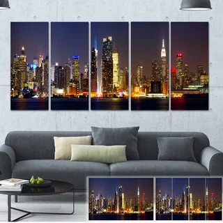 Designart 'New York Skyline at Night' Cityscape Photo Large Canvas Print