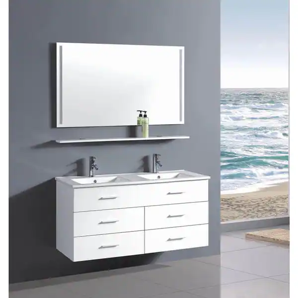 Belvedere 48-inch Contemporary White Wall Floating Bathroom Double Vanity