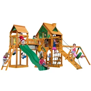 Gorilla Playsets Pioneer Peak Treehouse Swing Set with Fort Add-On and Amber Posts
