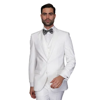 Statement Men's Lorenzo White Italian Wool 3-piece Slim Fit Suit