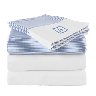 Pamuk Luxury Monogrammed Blue Stripe 300 Thread Count 100-percent Turkish Cotton 5-piece Duvet Cover and Sheet Set