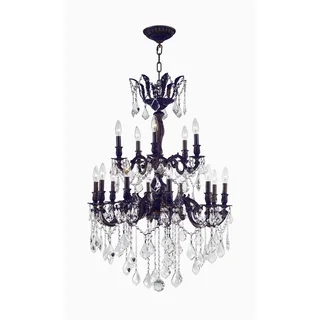 French Versailles 15-light Flemish Brass Finish Crystal Chandelier Two 2 Tier