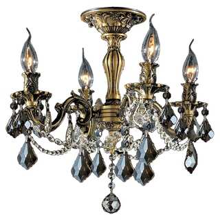 French Palace 4-light Antique Bronze Finish and Golden Teak Crystal Semi-flush Mount Ceiling Light
