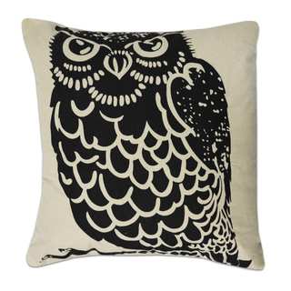 Natural and Black Owl Print 18 Inch Decorative Throw Pillow