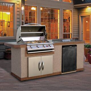 Cal Flame 7 Foot Stucco 4 Burner Grill Island with Tile Top