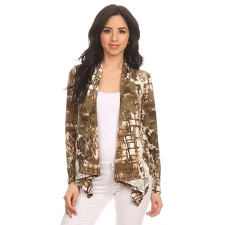 MOA Collection Women's Brown Abstract Print Open Cardigan