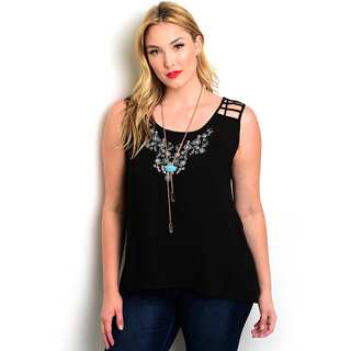 Shop the Trends Women's Plus Size Sleeveless Round Neck Woven Top