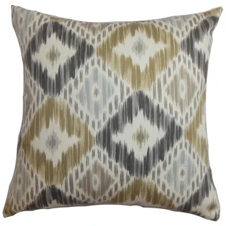Orana Ikat Down and Feather Filled Throw Pillow with Hidden Zipper Closure 18-inch Grey Brown