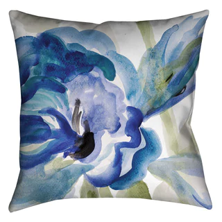 Laural Home Blue Watercolor Flower Decorative 18-inch Pillow