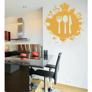 Orange Crown and Utensils Kitchen Wall Art Sticker Decal