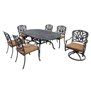 Buckingham Cast Aluminum 7-piece Dining Set, with Sunbrella Cushioned Chairs, and Swivel Rockers
