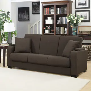 Portfolio Storage Arm Convert-a-Couch Brown Linen Futon Sleeper Sofa