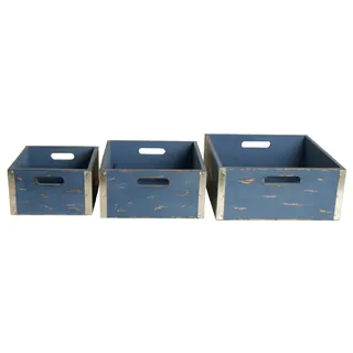 Wald Imports Blue Wood Storage Crates (Set of 3)