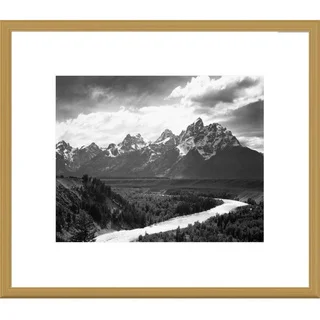 Ansel Adams 'View from river valley towards snow covered mountains, river in foreground, Grand Teton
