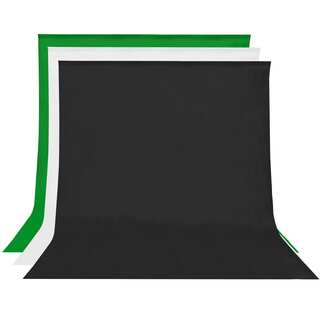 Square Perfect 10 x 20 Ft. 3-Pack Muslins White Black Green Photo Backdrop