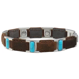 Sabona Brown Leather Turquoise Magnetic Bracelet