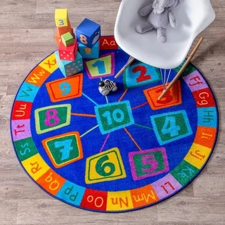 nuLOOM Contemporary Number Alphabet Circles Kids Blue Rug (5' Round)