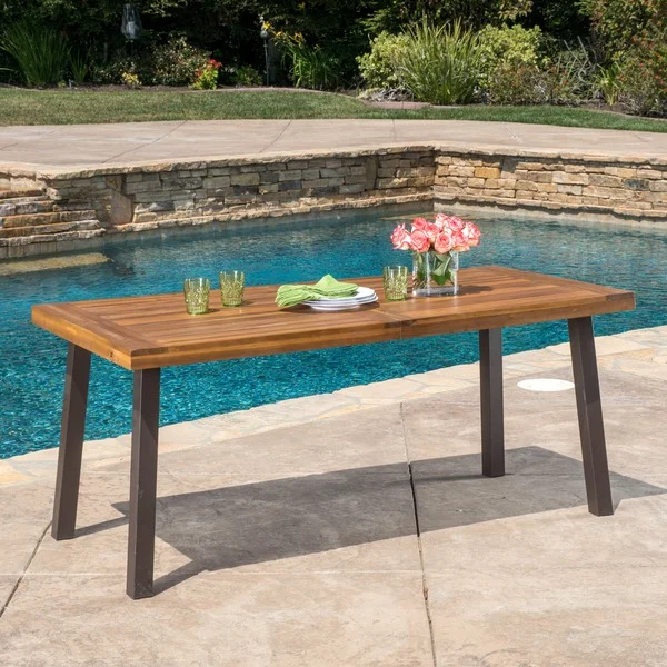 Della Outdoor Acacia Wood Rectangle Dining Table by Christopher Knight Home