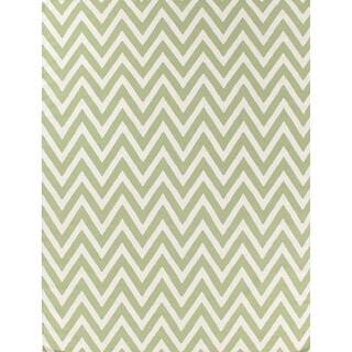 ZigZag Light Green / White New Zealand Wool Flatweave Rug (8' x 11')