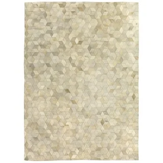 Stitched Blocks Ivory Leather Hair-on-Hide Rug (8' x 11')