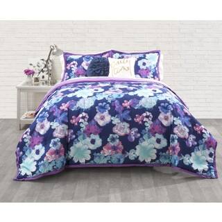 Seventeen Eden Floral Blue/ Purple 3-Piece Comforter Set