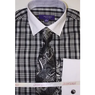 Statement Men's SH-819 Black Cotton Shirt, Tie and Hankie Set
