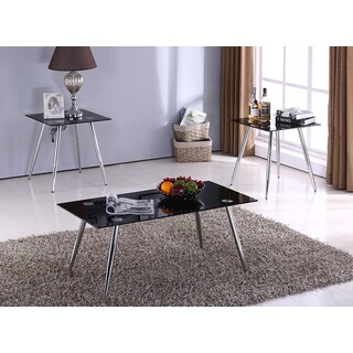 K&B Black Tempered Glass 3-piece Cocktail and End Table Set