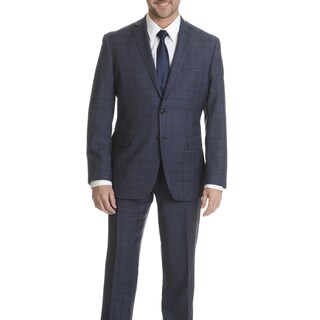 Daniel Hechter Men's Blue Plaid Modern-fit Wool Suit