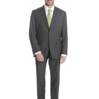 Daniel Hechter Men's Grey Plaid Modern Fit Wool Suit
