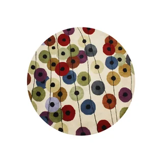 The Whimsical Colorful Alliyah Dotted Circles Yellow Lively Motif Round Wool Floor Rug (6' x 6')