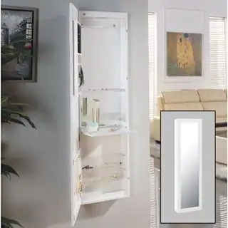 Danya B. White Over the Door Jewelry and Makeup Full Size Cabinet Mirror with Interior Mirror and Dr