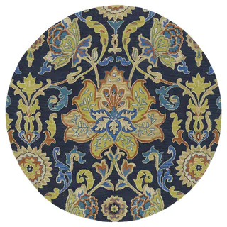 Anabelle Navy Blue Floral Hand-Tufted Wool Rug (11'9 Round)